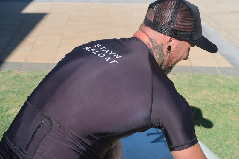 Black Men's StayN Afloat Rash vest with zip pocket size Medium  image 5