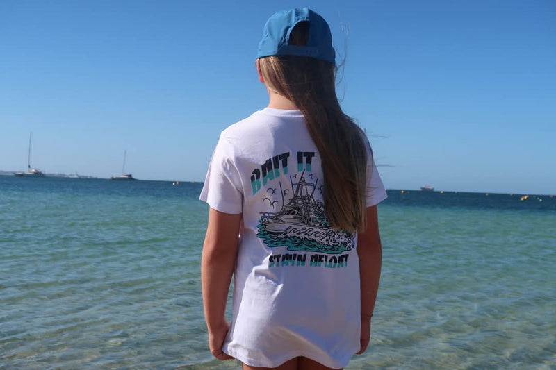 Kids "Bait it up" cotton shirt in white or black. Sizes 8 & 10 image 6