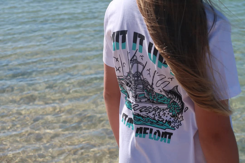 Kids "Bait it up" cotton shirt in white or black. Sizes 8 & 10 image 3