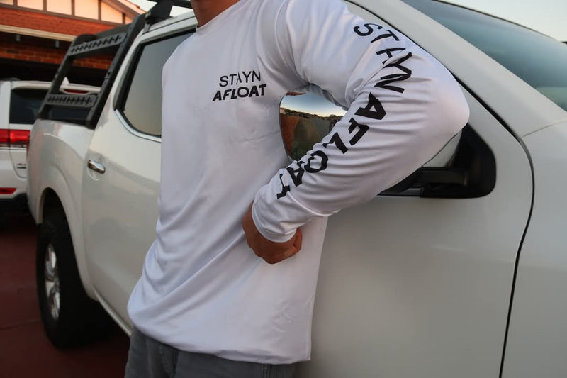 StayN Afloat white men's game fishing shirt. 4 LEFT!